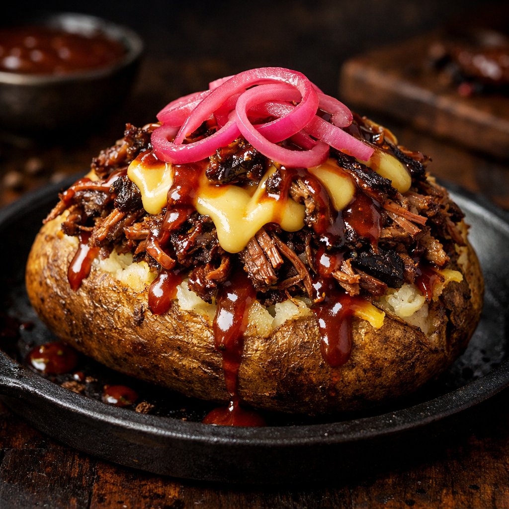 BBQ Brisket Loaded Potato with smoked meat and cheese